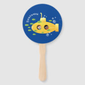かわいい黄色の海底魚の漫画イラストレーション ハンドファン (裏面)