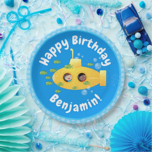 かわいい黄色の海底魚の漫画イラストレーション ペーパープレート (パーティー)