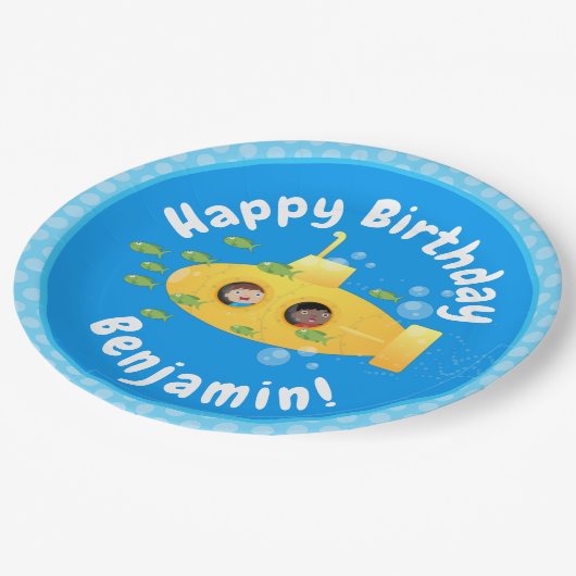 かわいい黄色の海底魚の漫画イラストレーション ペーパープレート (アングル)