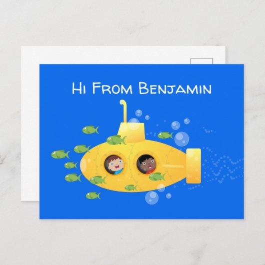 かわいい黄色の海底魚の漫画イラストレーション ポストカード (正面/裏面)