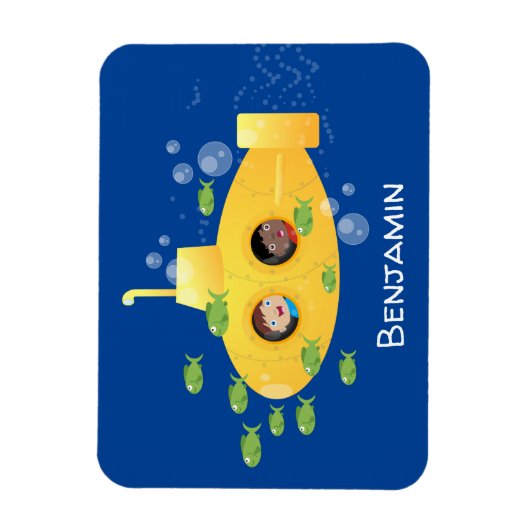 かわいい黄色の海底魚の漫画イラストレーション マグネット (縦)