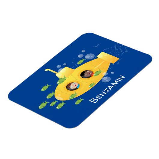 かわいい黄色の海底魚の漫画イラストレーション マグネット (左側)