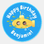 かわいい黄色の海底魚の漫画イラストレーション ラウンドシール (正面)