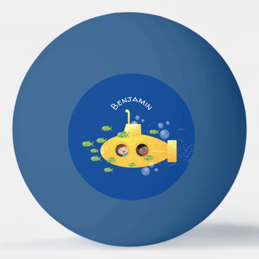 かわいい黄色の海底魚の漫画イラストレーション 卓球ボール (正面)