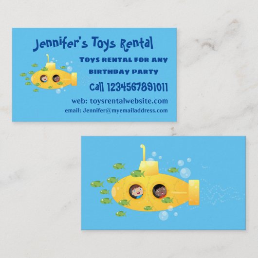 かわいい黄色の海底魚の漫画イラストレーション 名刺 (正面/裏面)