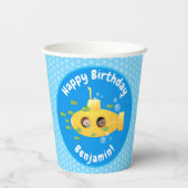 かわいい黄色の海底魚の漫画イラストレーション 紙コップ (裏面)