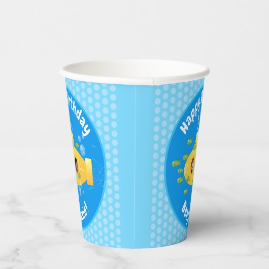 かわいい黄色の海底魚の漫画イラストレーション 紙コップ (右)