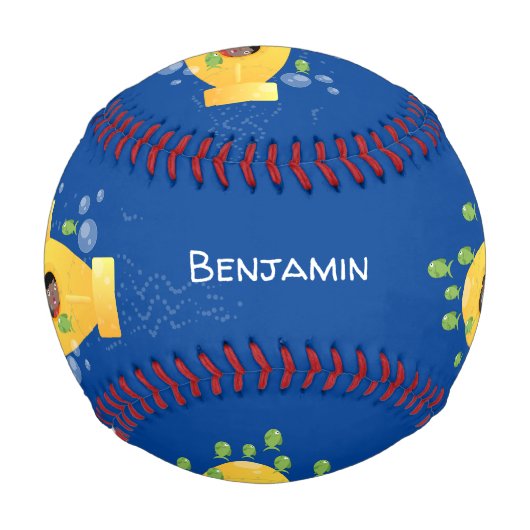 かわいい黄色の海底魚の漫画イラストレーション 野球ボール (裏面)