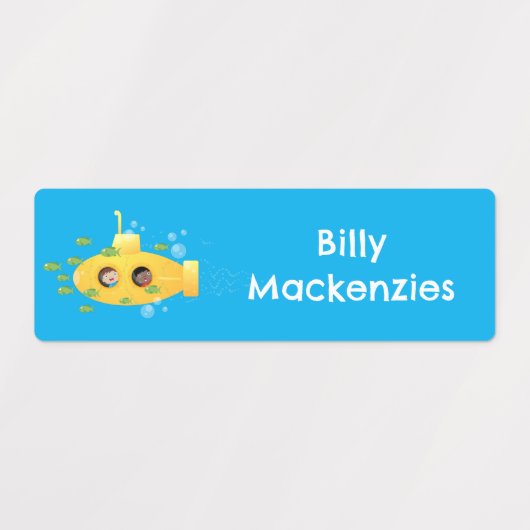 かわいい黄色の海底魚の漫画パーソナライズされた ラベル (デザイン2)