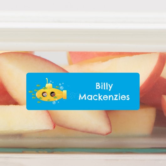 かわいい黄色の海底魚の漫画パーソナライズされた ラベル (貼付)