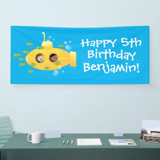 かわいい黄色の海底魚の漫画パーソナライズされた 横断幕 (トレードショー)