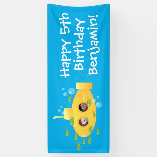 かわいい黄色の海底魚の漫画パーソナライズされた 横断幕 (縦)