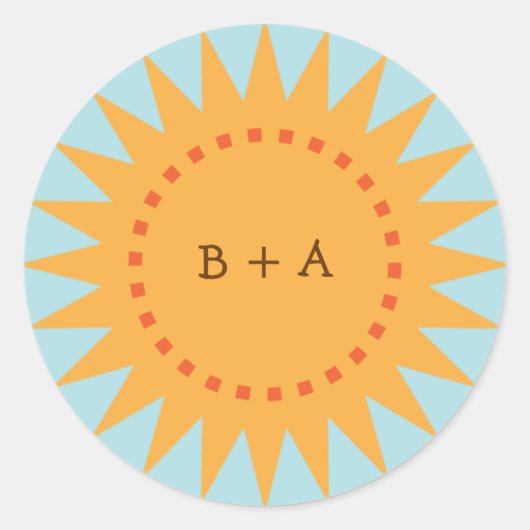 かわいい黄色の漫画の太陽（日）封筒用シール ラウンドシール (正面)