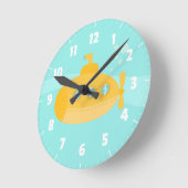 かわいい黄色の潜水艦子供へ寝室 ラウンド壁時計 (傾斜)