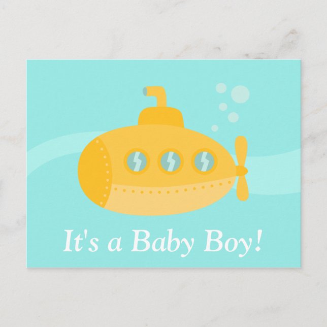 かわいい黄色の潜水艦、男の子 ポストカード (正面)