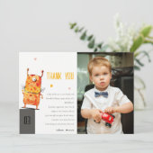 かわいい黄色の片目モンスターの子供写真誕生日 サンキューカード (スタンド正面)