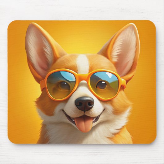 かわいい黄色の犬が着て🕶️ マウスパッド (正面)