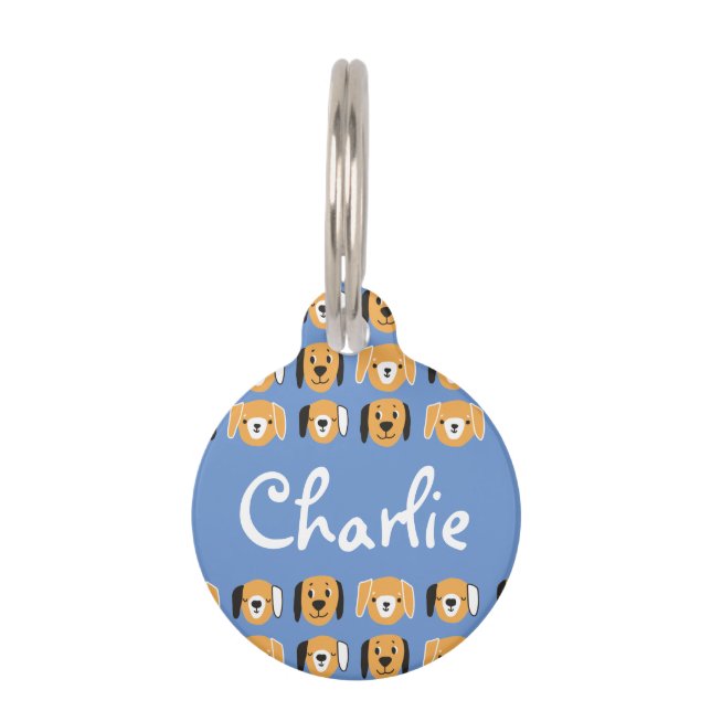 かわいい黄色の犬の頭のパターンカスタマイズ可能な名前 ペット　ネームタグ (正面)