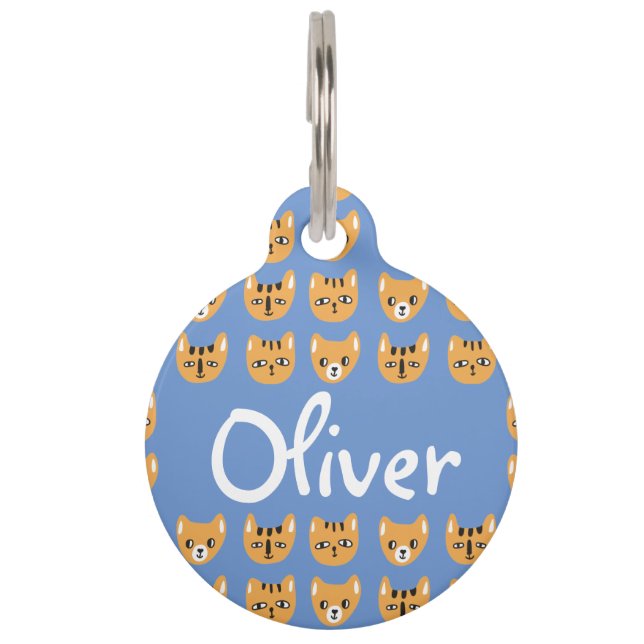 かわいい黄色の猫頭柄カスタマイズ可能な名前 ペット　ネームタグ (正面)