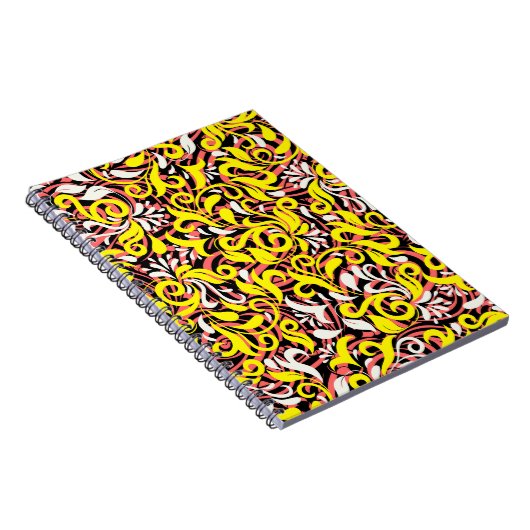 かわいい黄色の白いピンクの抽象芸術フローラ ノートブック (右側)