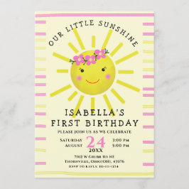 かわいい黄色の私たちの小さな太陽の1歳の誕生日パーティー 招待状