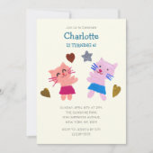 かわいい黄色の紙コラージュ猫とギフト誕生日 招待状 (正面)