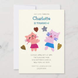 かわいい黄色の紙コラージュ猫とギフト誕生日 招待状