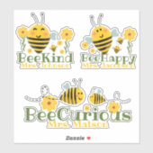 かわいい黄色の緑の水色のミツバチの先生の言う シール (シート)