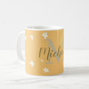 かわいい黄色の美的デイジーガーリー モノグラムの コーヒーマグカップ