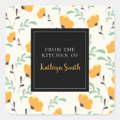 かわいい黄色の花の花柄 キッチンから スクエアシール (正面)