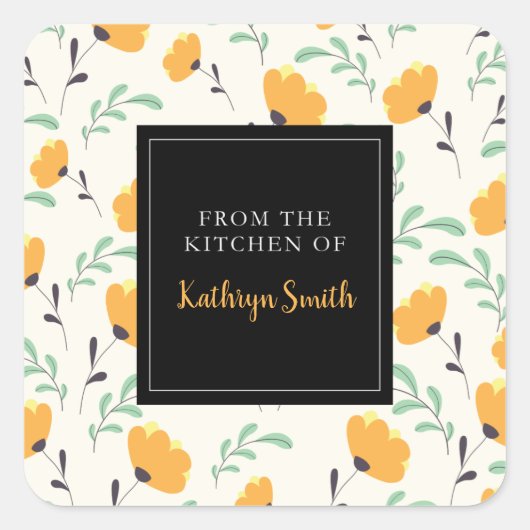 かわいい黄色の花の花柄 キッチンから スクエアシール (正面)