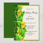 かわいい黄色の花の誕生日パーティー招待状 招待状 (正面/裏面)