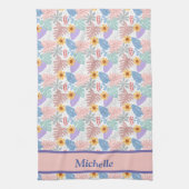 かわいい黄色の花カラフル葉のパターン名 キッチンタオル (縦)