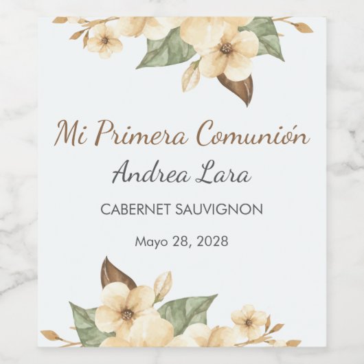 かわいい黄色の花スペインのが最初の聖餐式 ワインラベル (シングルラベル)