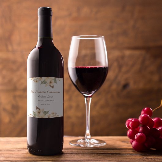 かわいい黄色の花スペインのが最初の聖餐式 ワインラベル