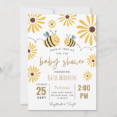 かわいい黄色の蜂とひまわりのベイビーシャワー 招待状 (正面)