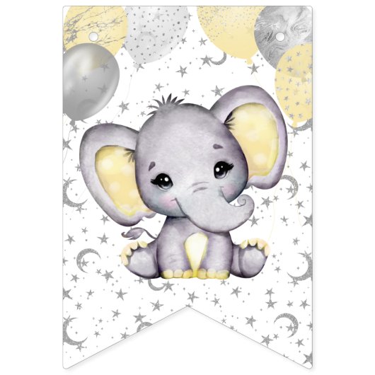 かわいい黄色の象の風船ベビーシャワーのバンティング バンティングフラッグ (第1の旗)