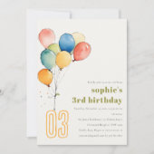 かわいい黄色の赤い緑のバルーン子供の写真誕生日 招待状 (正面)