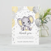 かわいい黄色の赤ちゃんシャワーエレファントバルーン感謝していヨウ サンキューカード (スタンド正面)