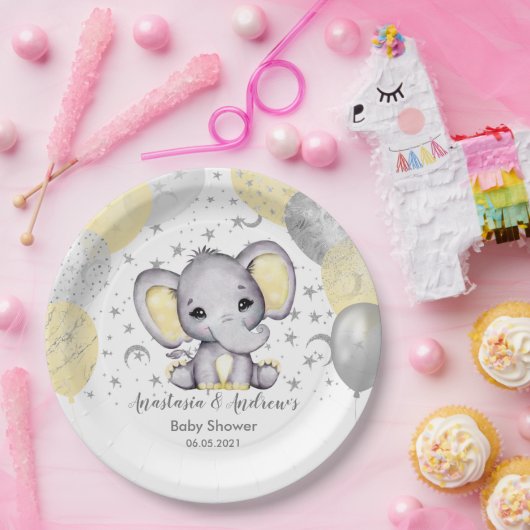 かわいい黄色の赤ちゃんシャワーエレファントバルーン紙Pl ペーパープレート (パーティー)