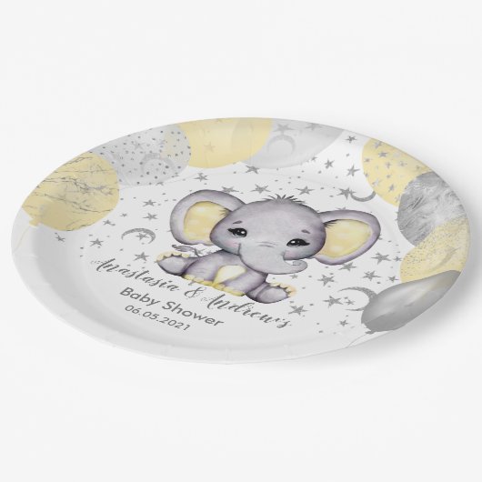 かわいい黄色の赤ちゃんシャワーエレファントバルーン紙Pl ペーパープレート (アングル)