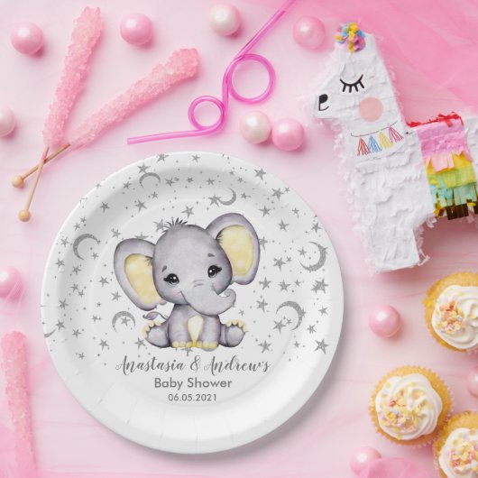 かわいい黄色の赤ちゃんシャワーエレファント ペーパープレート (パーティー)