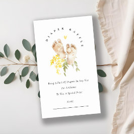 かわいい黄色の足フローラおむつラッフルベビーシャワー エンクロージャーカード