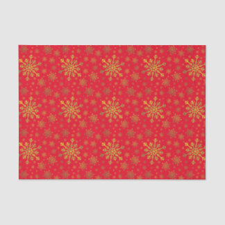 かわいい黄色の金ゴールドクリスマススノーフレークon Red 薄葉紙