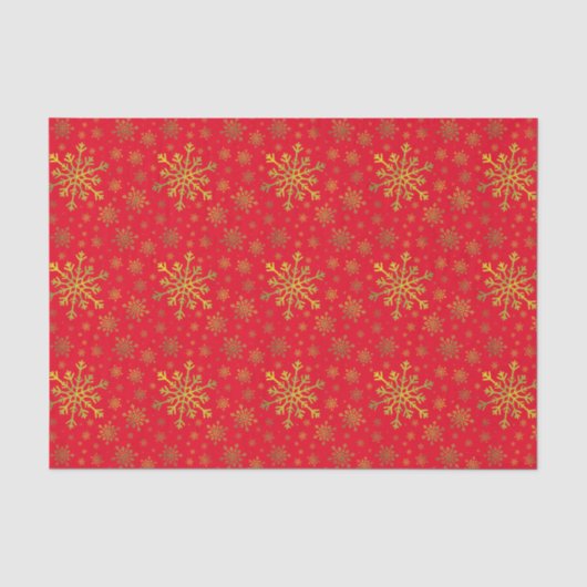 かわいい黄色の金ゴールドクリスマススノーフレークon Red 薄葉紙 (正面)