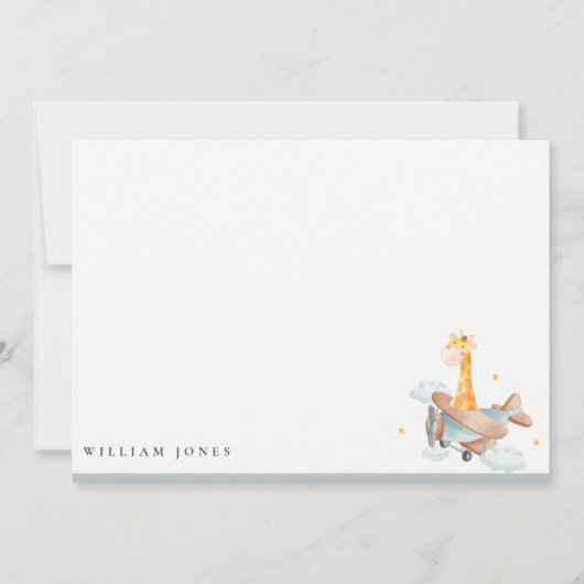 かわいい黄色の飛行機キリン星空子供誕生日 ノートカード (正面)