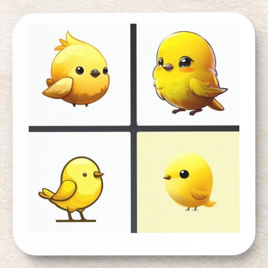 かわいい黄色の鳥のデザイン付き6つのコースターのセット コースター (正面)