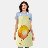 かわいい黄色の鳥の水色 エプロン (着用した状態)