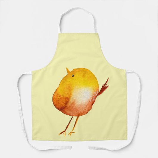 かわいい黄色の鳥の水色 エプロン (正面)