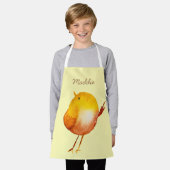 かわいい黄色の鳥の水色 エプロン (着用した状態)